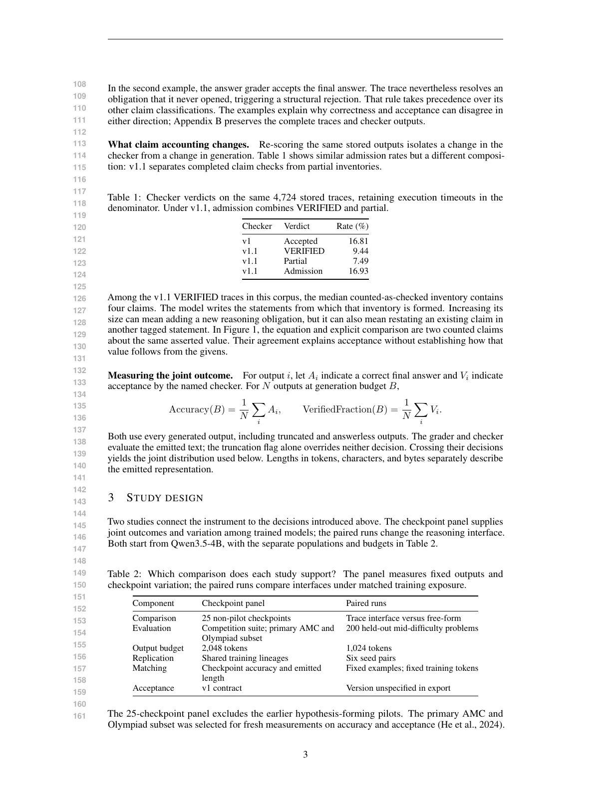 Page 3 of Measuring Answer Accuracy and Trace Verifiability in Mathematical Reasoning