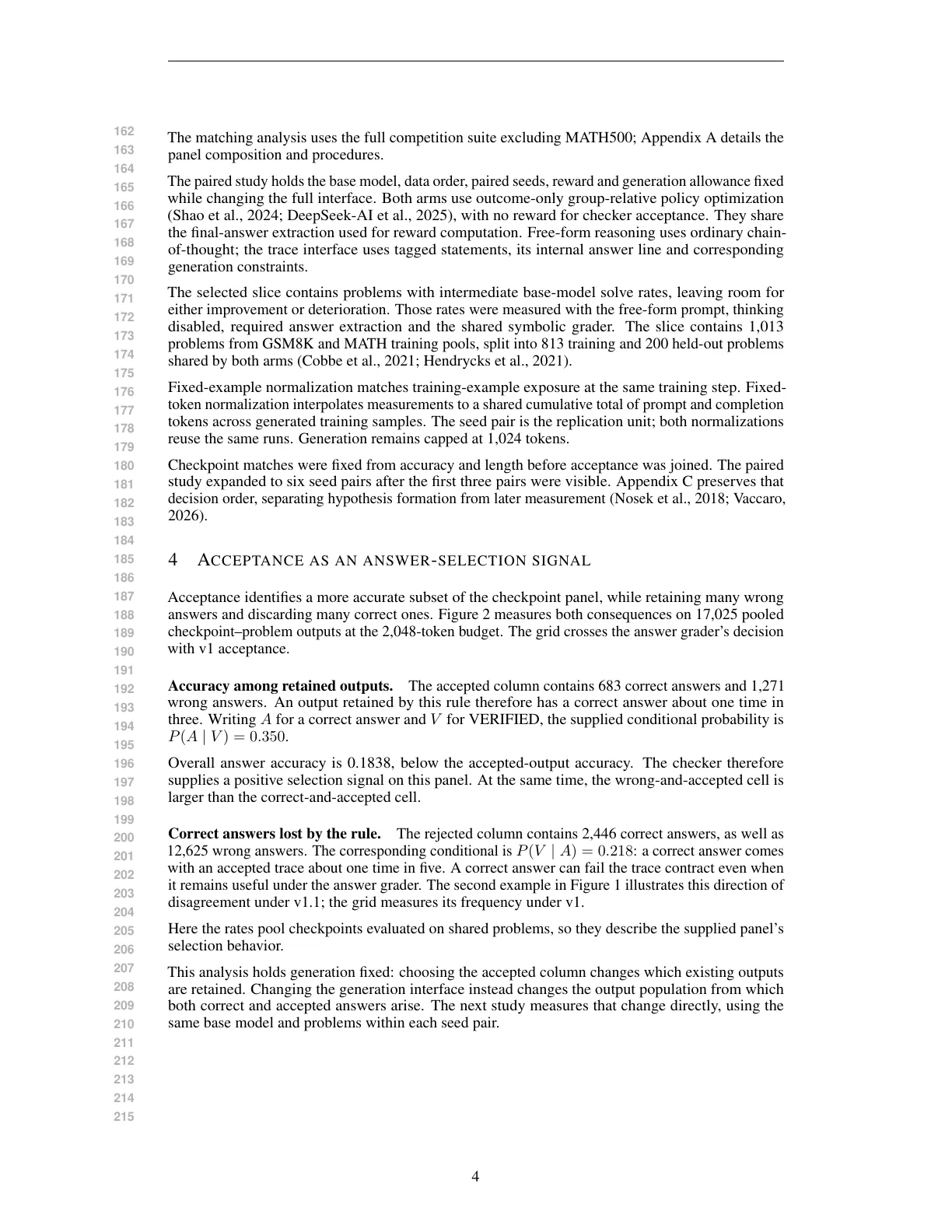 Page 4 of Measuring Answer Accuracy and Trace Verifiability in Mathematical Reasoning