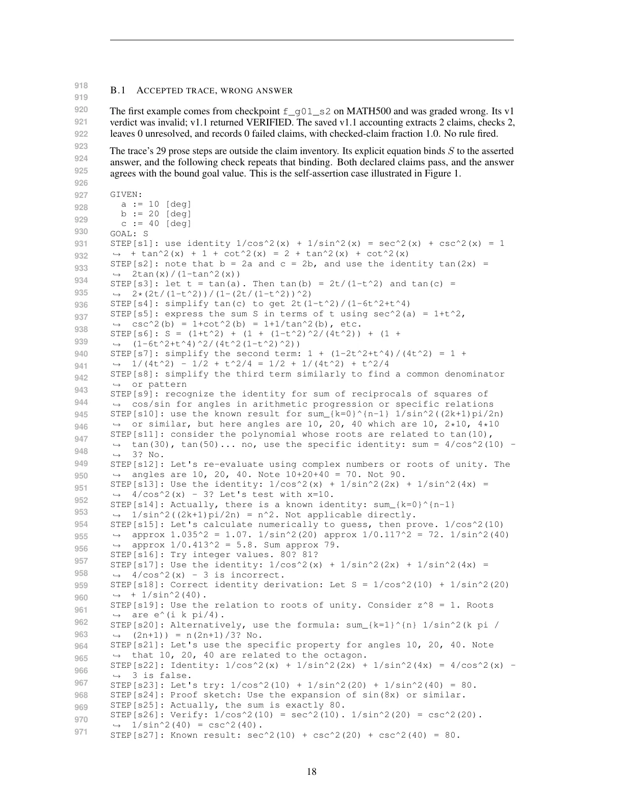 Page 18 of Measuring Answer Accuracy and Trace Verifiability in Mathematical Reasoning