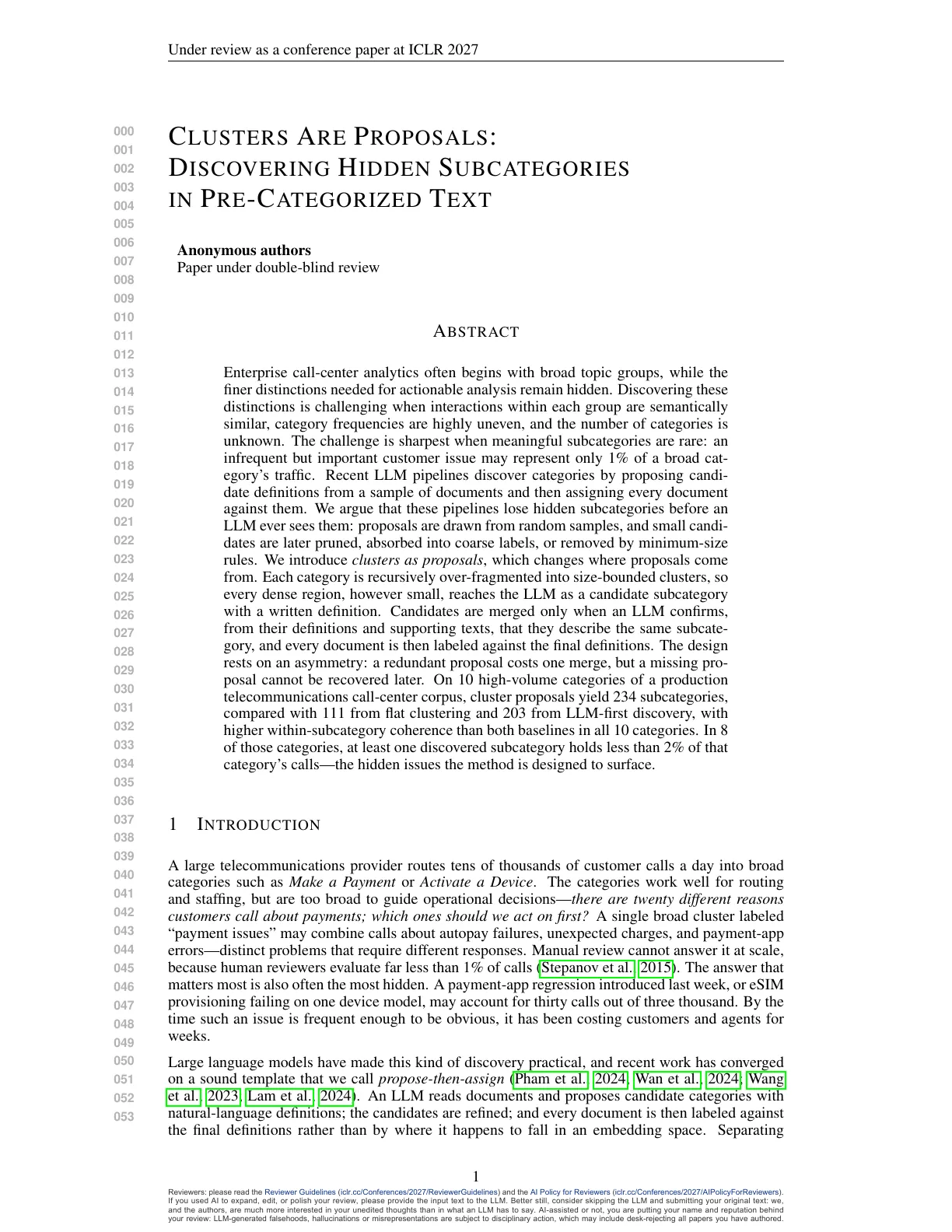 Page 1 of Clusters Are Proposals: Discovering Hidden Subcategories in Pre-Categorized Text