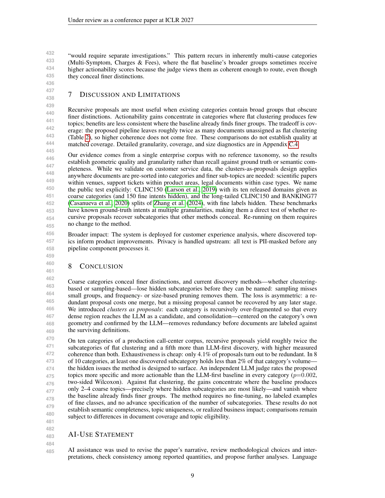 Page 9 of Clusters Are Proposals: Discovering Hidden Subcategories in Pre-Categorized Text
