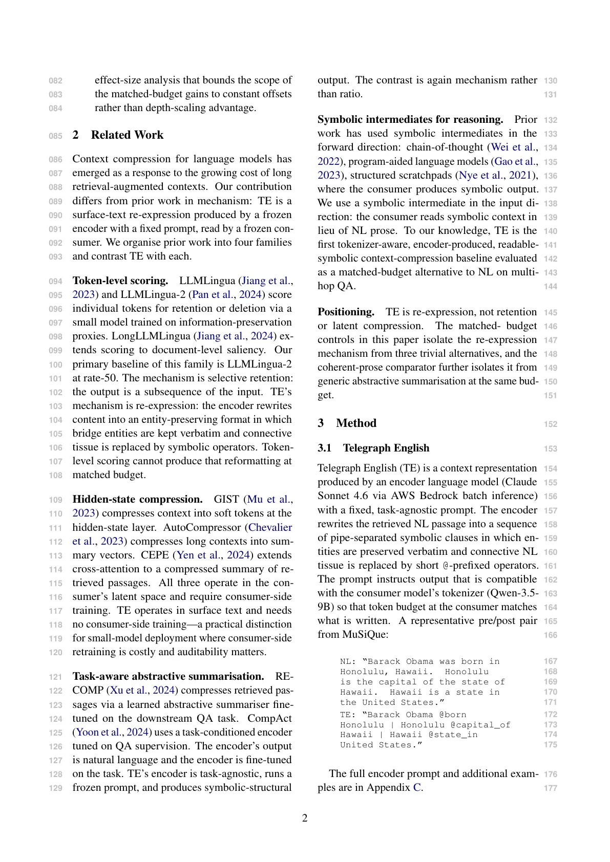 Page 2 of Context Compression Is Not One Thing: Readable Symbolic Re-expression vs. Coherent Summary at Matched Budget