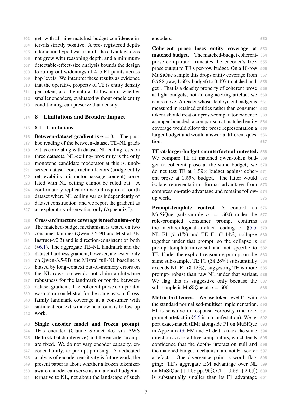 Page 7 of Context Compression Is Not One Thing: Readable Symbolic Re-expression vs. Coherent Summary at Matched Budget