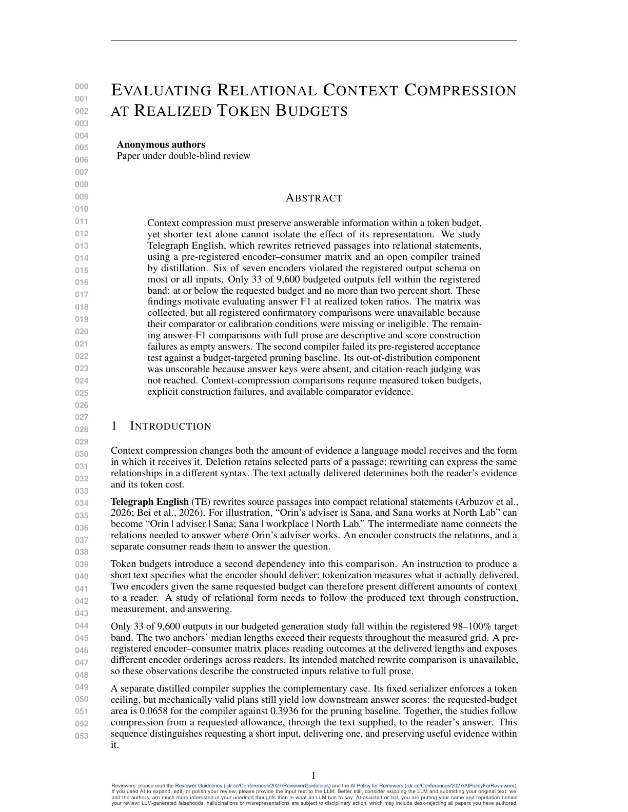 Page 1 of Evaluating Relational Context Compression at Realized Token Budgets