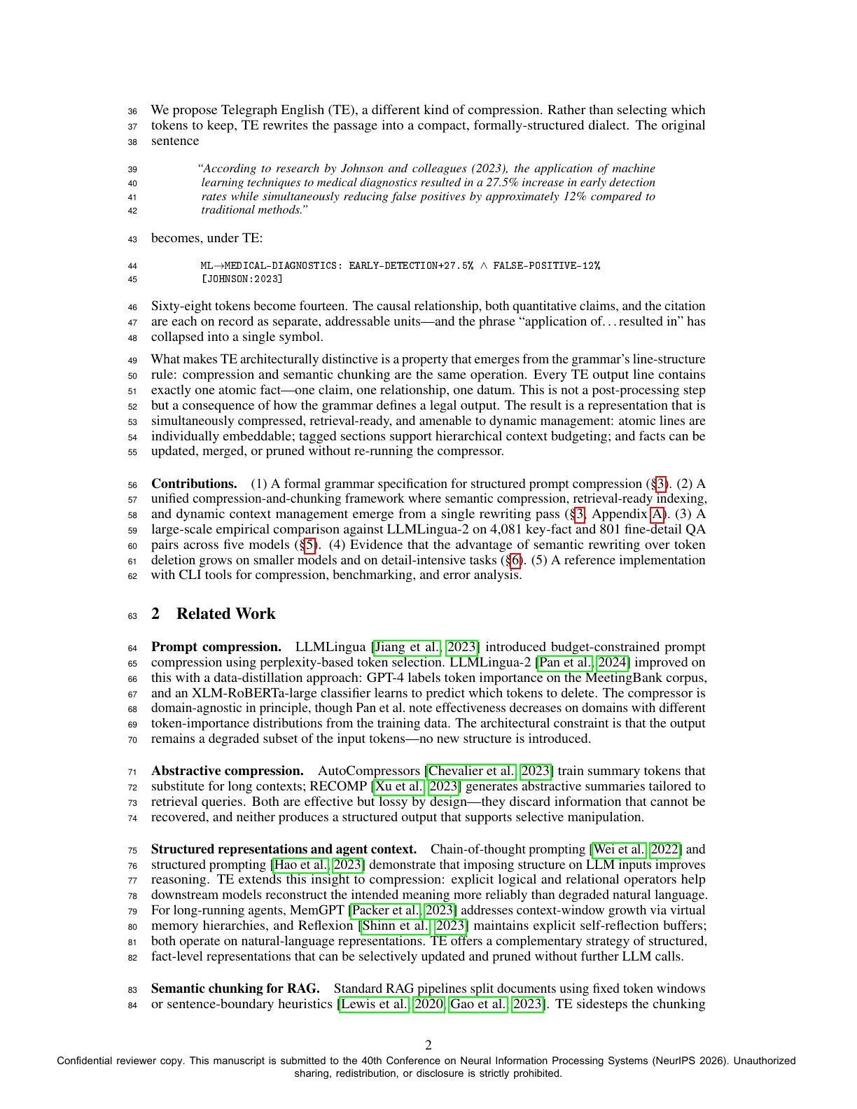 Page 2 of Telegraph English: Semantic Prompt Compression via Structured Symbolic Rewriting