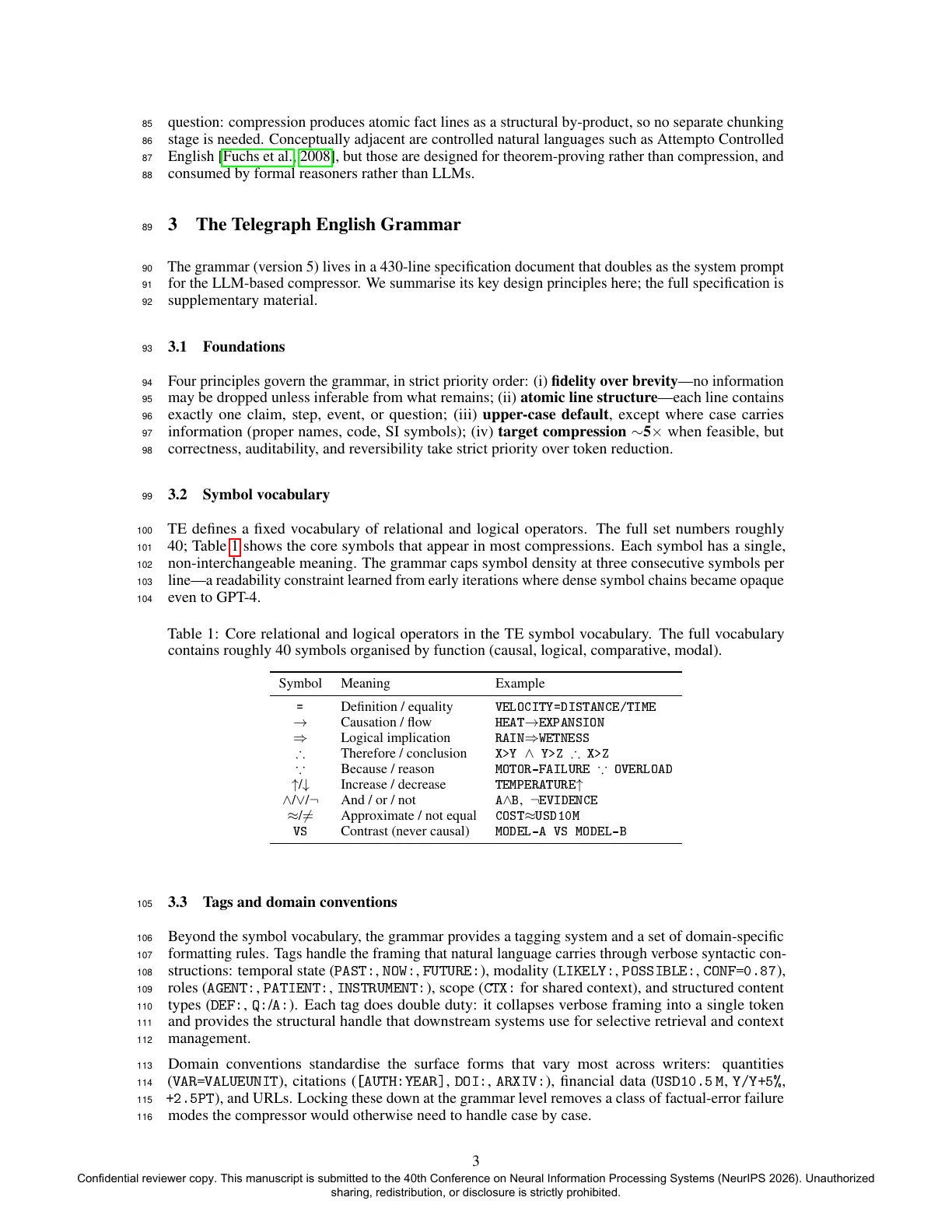 Page 3 of Telegraph English: Semantic Prompt Compression via Structured Symbolic Rewriting