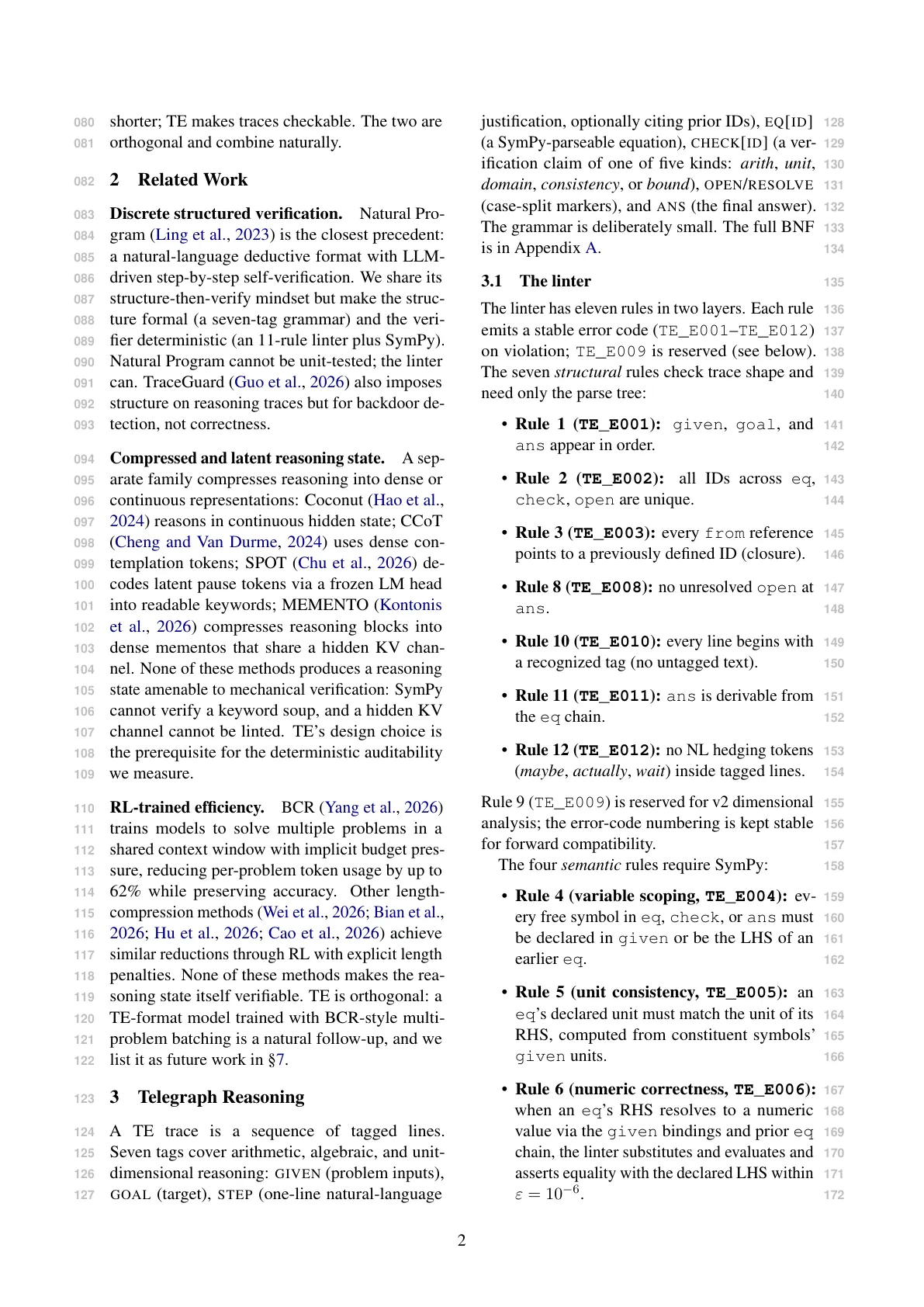 Page 2 of Telegraph Reasoning: Lintable Traces for Mechanically Verified Chain-of-Thought