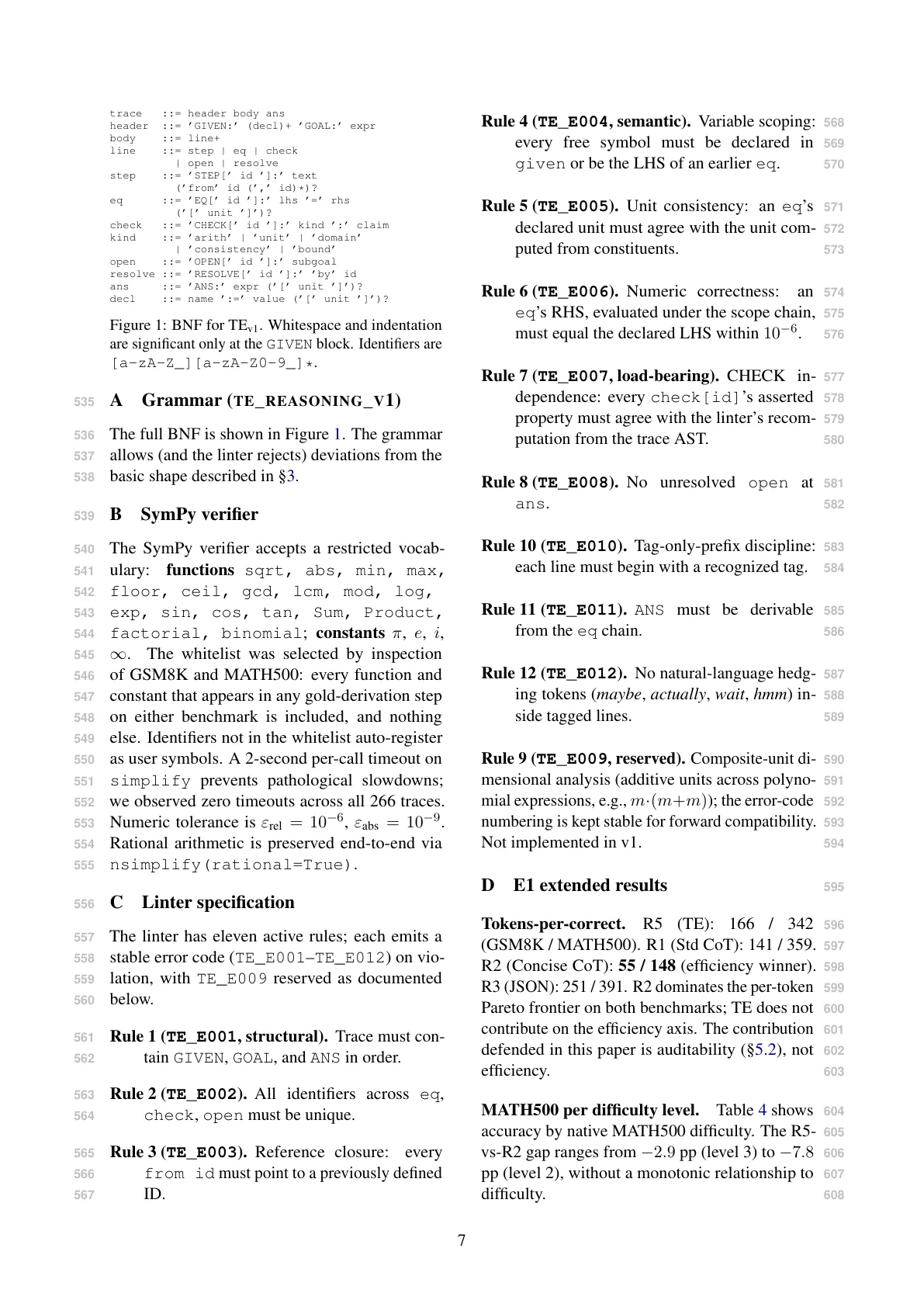 Page 7 of Telegraph Reasoning: Lintable Traces for Mechanically Verified Chain-of-Thought