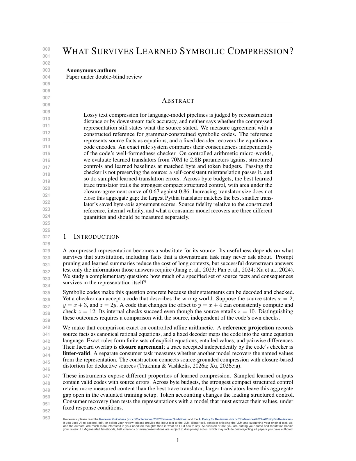 Page 1 of What Survives Learned Symbolic Compression?